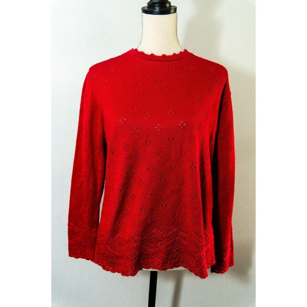Vintage Carly Blake‎ Red Long sleeve womens Holiday Party Sweater Eyelet M